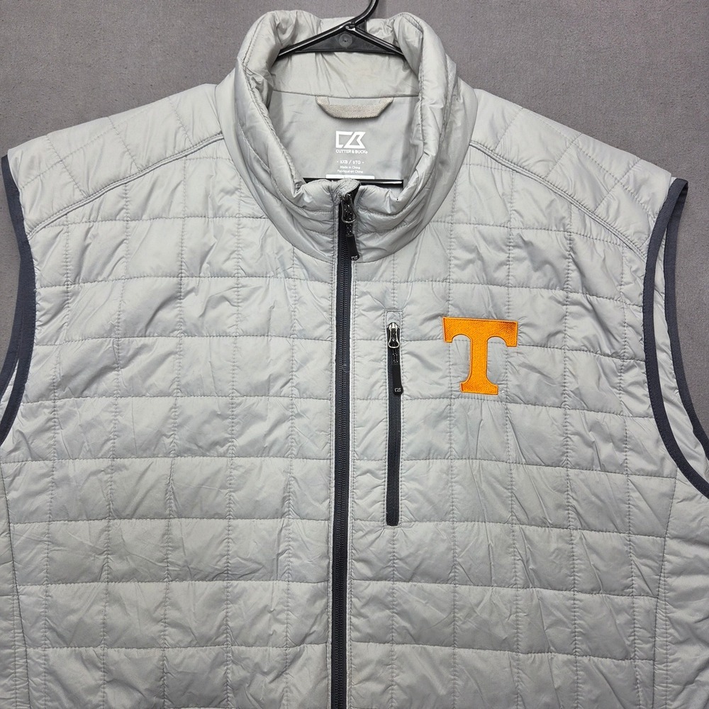 Cutter & Buck Tennessee Volunteers Vest Mens 3XB Gray Quilted CB WeatherTec Zip